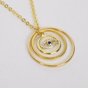 new in box! dainty delicate evil eye charm gold layering necklace protection